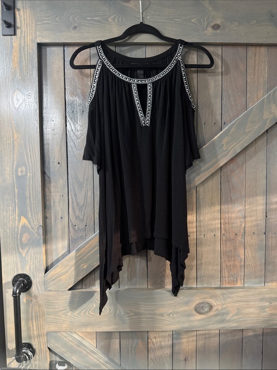 INC International Concepts Tops - INC International Concepts Black Cold-Shoulder Embellished Halter Top
